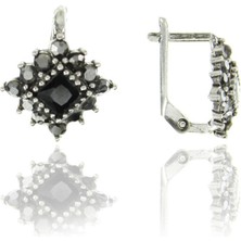 Doğan Silver Kadın Gümüş Markazit ve Onix Taşlı J Modeli Küpe DGN20482