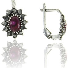 Doğan Silver Kadın Gümüş Markazit ve Kök Yakut Taşlı Oval Model Küpe DGN20437