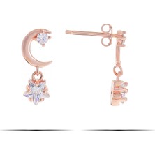 Doğan Silver Kadın Gümüş Ay Yıldız Trend Küpe- Rose DGN20652