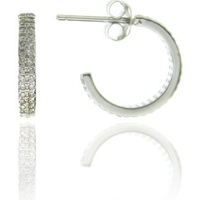 Doğan Silver Kadın 15 mm Zirkon Taşlı Yarım Halka Gümüş Küpe DGN20403