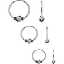 Doğan Silver Kadın Gümüş Üçü Bir Arada Oksitli Halka Küpe