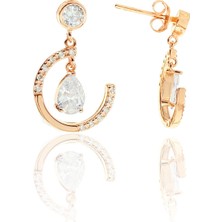 Doğan Silver Kadın Zirkon Taşlı Yarım Halka Damla Model Rose Gümüş Küpe DGN20381