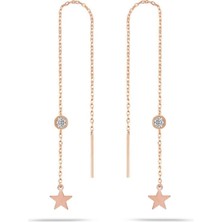 Doğan Silver Gümüş Rose Zirkon Taşlı 11 cm Yıldız Sallantılı Zincirli Küpe DGN20940