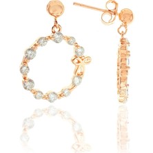 Doğan Silver Kadın Zirkon Taşlı Halka Fiyonk Rose Gümüş Küpe DGN20354