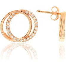 Doğan Silver Kadın Zirkon Taşlı Çift Halkalı Rose Gümüş Küpe DGN20350