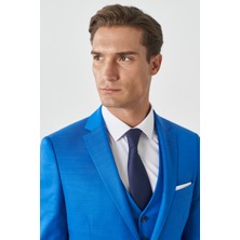 ALTINYILDIZ CLASSICS Erkek Saks Mavi Ekstra Slim Fit Dar Kesim Mono Yaka Pick Desenli Yelekli Takım Elbise
