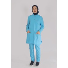 Pratik Medikal Likralı Hemşire Forması Tesettür Tek Üst Bebe Mavi