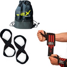 Dex Supports Wrist Wraps +  8 Loop Lifting Straps +Sackpack  3'lü Set