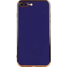 Case World Apple iPhone 8 Plus ile Uyumlu Kapak Kamera Korumalı Lazer Kesim Lüx Silikon ile Uyumlu Kılıf - Lacivert