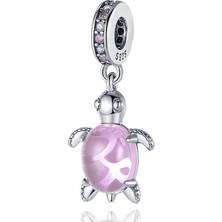 Fubena Murano Camı Pembe Deniz Kaplumbağası Sallantılı Charm