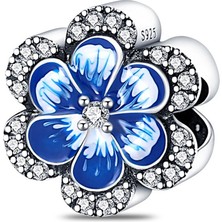 Fubena 925 Ayar Gümüş Taşlı Mavi Papatya Charm
