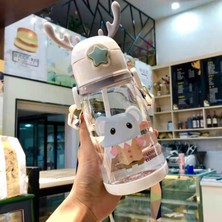 Peighusill 600ML Sevimli Desenli Sızdırmaz Su Matarası  - Beyaz (Yurt Dışından)