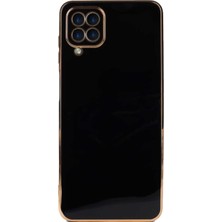 Case World Samsung Galaxy A12 ile Uyumlu Kapak Kamera Korumalı Lazer Kesim Lüx Silikon ile Uyumlu Kılıf - Siyah