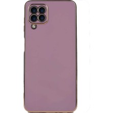 Case World Samsung Galaxy M22 ile Uyumlu Kapak Kamera Korumalı Lazer Kesim Lüx Silikon ile Uyumlu Kılıf - Mor