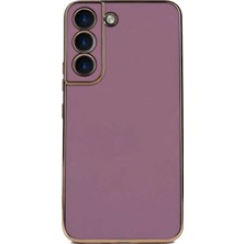 Case World Samsung Galaxy S22 Plus ile Uyumlu Kapak Kamera Korumalı Lazer Kesim Lüx Silikon ile Uyumlu Kılıf - Mor