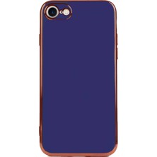 Case World Rose Gold Apple iPhone 8 ile Uyumlu Kapak Kamera Korumalı Lazer Kesim Lüx Silikon ile Uyumlu Kılıf - Lacivert