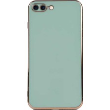 Case World Apple iPhone 8 Plus ile Uyumlu Kapak Kamera Korumalı Lazer Kesim Lüx Silikon ile Uyumlu Kılıf - Turkuaz