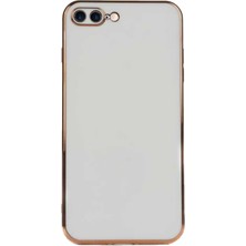 Case World Apple iPhone 8 Plus ile Uyumlu Kapak Kamera Korumalı Lazer Kesim Lüx Silikon ile Uyumlu Kılıf - Beyaz