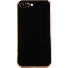 Case World Apple iPhone 8 Plus ile Uyumlu Kapak Kamera Korumalı Lazer Kesim Lüx Silikon ile Uyumlu Kılıf - Siyah