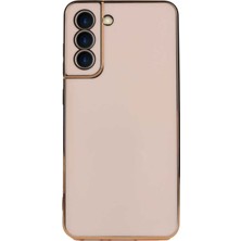 Case World Samsung Galaxy S21 Fe ile Uyumlu Kapak Kamera Korumalı Lazer Kesim Lüx Silikon ile Uyumlu Kılıf - Rose Gold