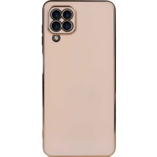 Case World Samsung Galaxy A22 4g ile Uyumlu Kapak Kamera Korumalı Lazer Kesim Lüx Silikon ile Uyumlu Kılıf - Rose Gold