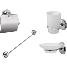 Elmina Armatür Tuvalet Kağıtlığı- Uzun Havluluk- Sabunluk- Fırçalık- 4'lü Banyo Aksesuar Seti elmina Armatur