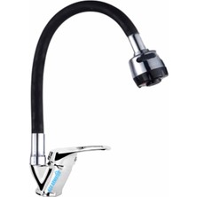 Elmina Armatür Siyah Oynar Borulu Iki Fonksiyonlu Mutfak Eviye Bataryası Musluğu Çift Su Girişli