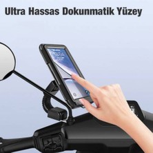 Coofbe Motosiklet, Scooter Için Aynaya Takılan Su Geçirmez Telefon Tutucu, Dokunmatik Kapaklı Tutucu