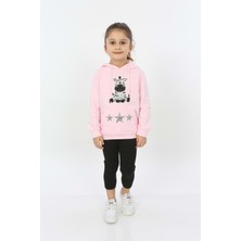 Toontoy Kız Çocuk Yıldızlı Zebra Baskılı Kapüşonlu Sweatshirt