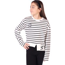 Toontoy Kız Çocuk Çizgili Striped Baskılı Sweatshirt