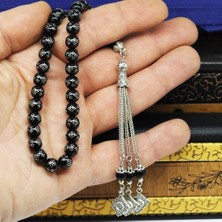Tesbih Pasajı Gümüş İşlemeli Yan Baklava Desenli Gürcistan Oltu Tesbih