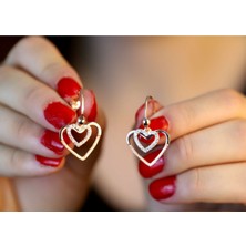 Doğan Silver Kadın Zirkon Taşlı Kalpli Model Rose Gümüş Küpe DGN20349