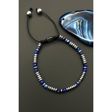 FRNCH Lapis Lazuli Doğal Taşlı Lacivert Renkli Ayarlanabilir Makrome Erkek Bileklik FRJ11549-1649-L