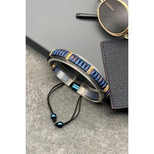 FRNCH Hematit Doğal Taşlı Lacivert Renkli Ayarlanabilir Makrome Erkek Bileklik FRJ11538-1638-L