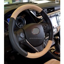 Gürler Oto Kılıf ve Aksesuar Citröen C1 Dikmeli Direksiyon Kılıfı Iki Renkli Bej-Siyah (4prç)