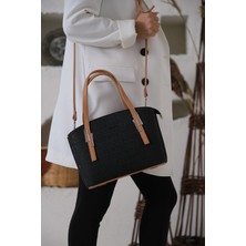 Just Polo Kadın 5 Bölmeli Siyah-Camel El ve Omuz Çantası-J4030