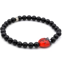 Murty99 Murano Camı Uğur Böceği Tasarım Doğal Siyah Oniks Bileklik