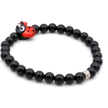 Murty99 Murano Camı Uğur Böceği Tasarım Doğal Siyah Oniks Bileklik 002