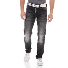 Cipo & Baxx CD699 Gizli Cepli Parçalı Biker Siyah Kot Pantolon