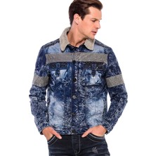 Cipo & Baxx CJ245 Alacalı Mavi Kürklü Erkek Kot Ceket