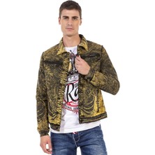 Cipo & Baxx CJ273 Sarı Yıkamalı Baskılı Kot Ceket