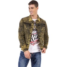 Cipo & Baxx CJ273 Sarı Yıkamalı Baskılı Kot Ceket