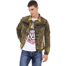 Cipo & Baxx CJ273 Sarı Yıkamalı Baskılı Kot Ceket