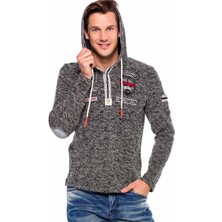 Cipo & Baxx CL359 Düğmeli Kapşonlu Gri Örme Erkek Sweatshirt