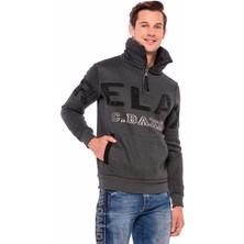 Cipo & Baxx CL385 Taşlı Relax Dik Fermuar Yaka Kalın Sweatshirt