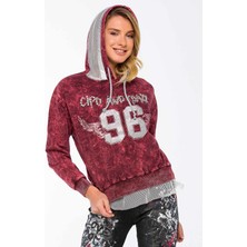 Cipo & Baxx WL207 Taşlı Kapşonlu Tül Detaylı Bayan Sweatshirt
