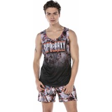 Cipo & Baxx CUK244 Turuncu Desenli Deniz Şortu Takımı