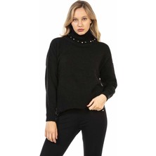 Cipo & Baxx WP217 Boncuklu Boğazlı Siyah Kazak