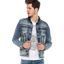 Cipo & Baxx CJ250 Street Fashion Metal Çivili Slim Mavi Kot Ceket