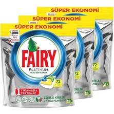 Fairy Platinum 72x3 Tablet Limon Kokulu Bulaşık Makinesi Deterjanı Kapsülü 72 Paket 3'lü